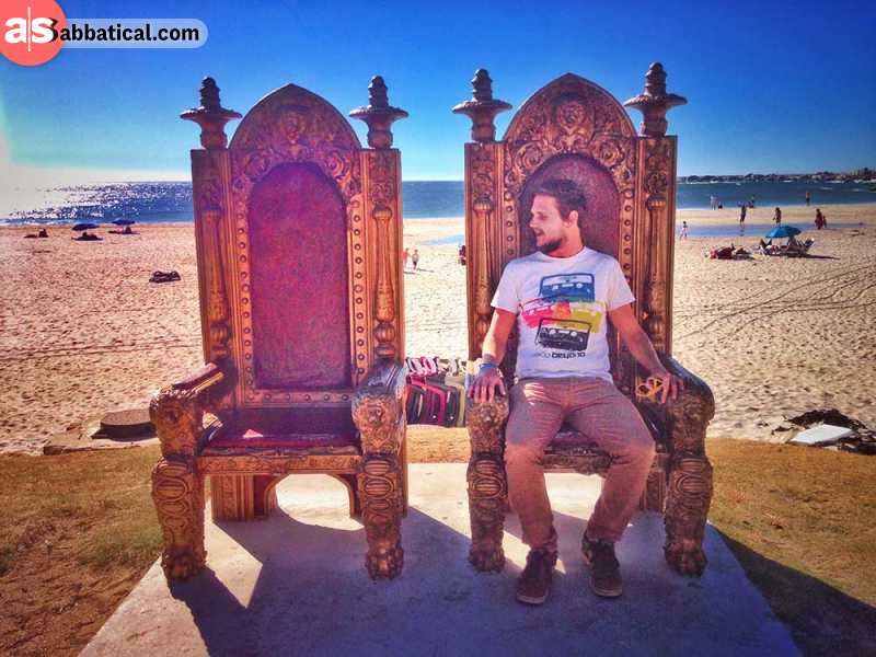 me in a double chair for King and Queen at the beach of Clifton near Cape Town