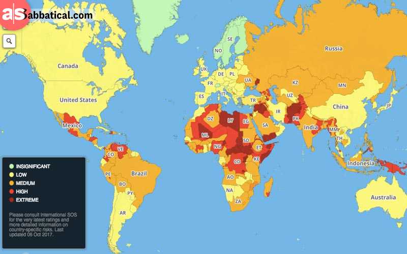 Map With The Worlds Most Dangerous Countries Asabbatical