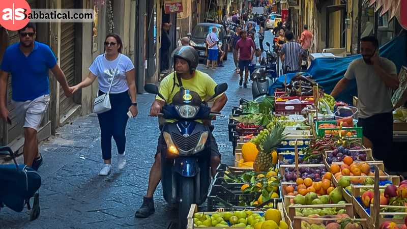 Crowded streets of the Spanish Quarter in Naples, Italy