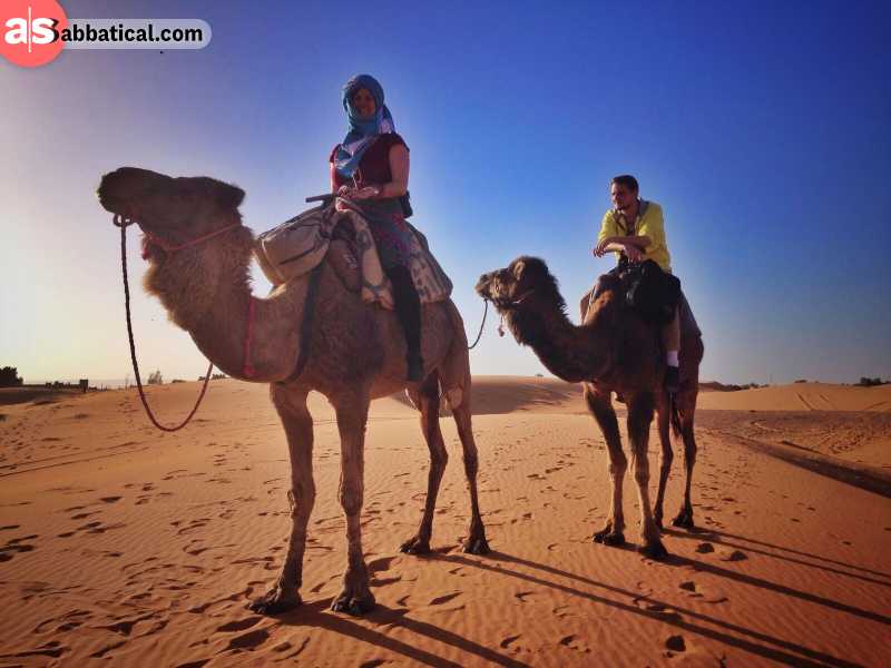 Camel riding through Sahara