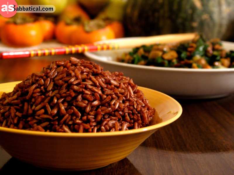 Red rice is the staple food of Bhutan and it's served with many Bhutanese dishes.