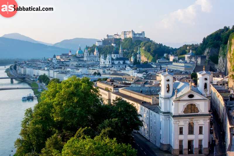Magnificent Salzburg architecture, towered by Hohensalzburg Fortress.