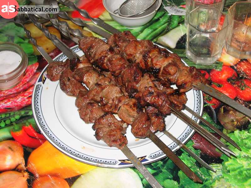 Where is Kyrgyzstan, you can enjoy in their local kebab, shashlik.