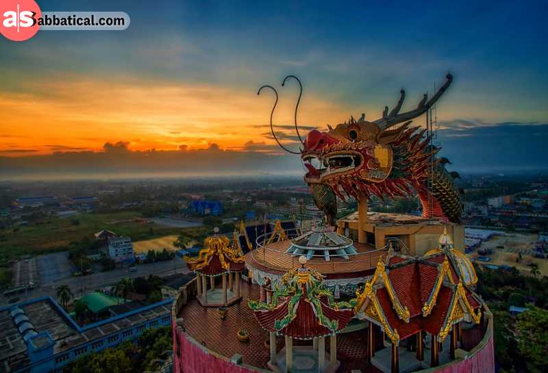 Sunset from Wat Samphran Dragon Temple