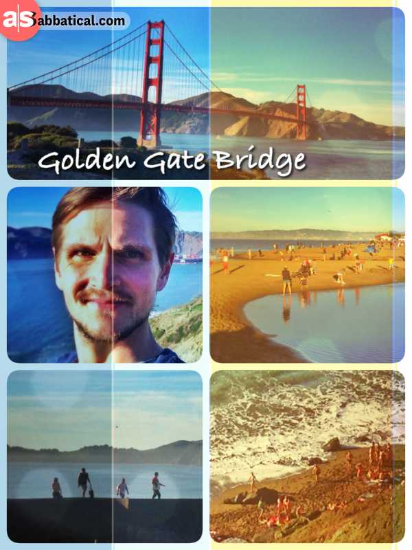 Golden Gate Bridge - finally standing face to face with the original and glancing down at the nudist beach