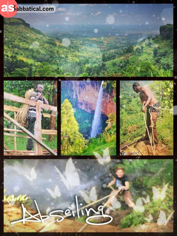 Abseiling - walking and jumping down 100 meters next to the main Sipi waterfall