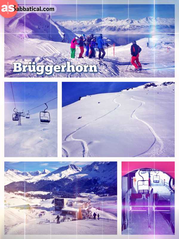 Brüggerhorn - riding down on fresh powder snow with the last sunshine of the day in Arosa