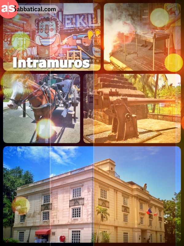 Intramuros - historic old town of Manila, surrounded by think city walls