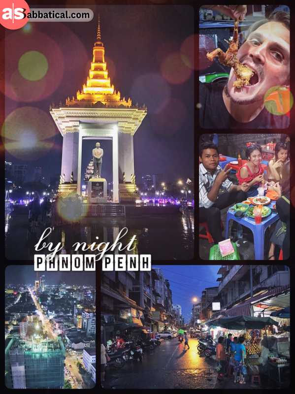 Phnom Penh by night - sightseeing by night after eating fried frogs and balut (chicken fetus)