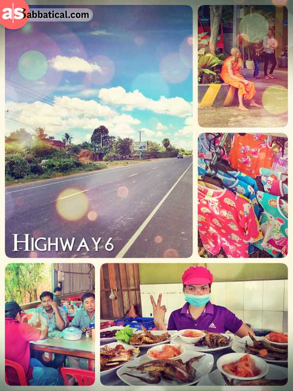 Highway 6, Cambodia - driving on a nice public bus from Phnom Penh to Siem Reap