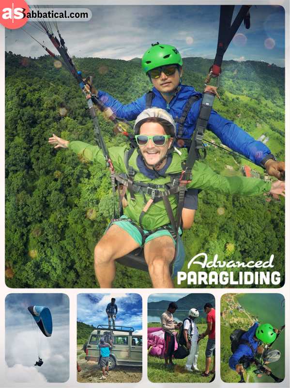 Advanced Paragliding - flying through the air in the Himalayas, overlooking Pokhara