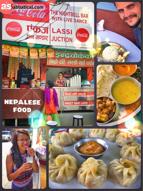 Nepalese Food - slurping fresh Lassi and eating Dal Bhat and homemade momos
