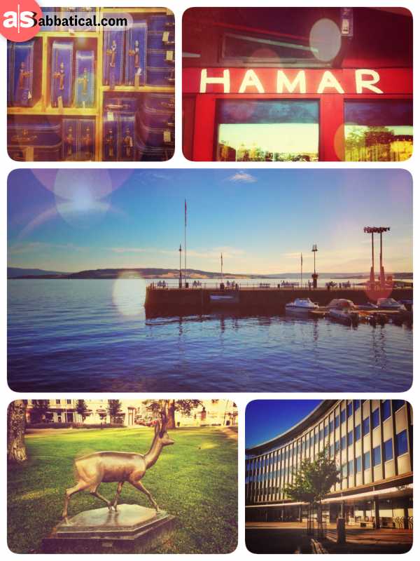 Hamar - first stop in Norway, dining at the border of the country's largest lake