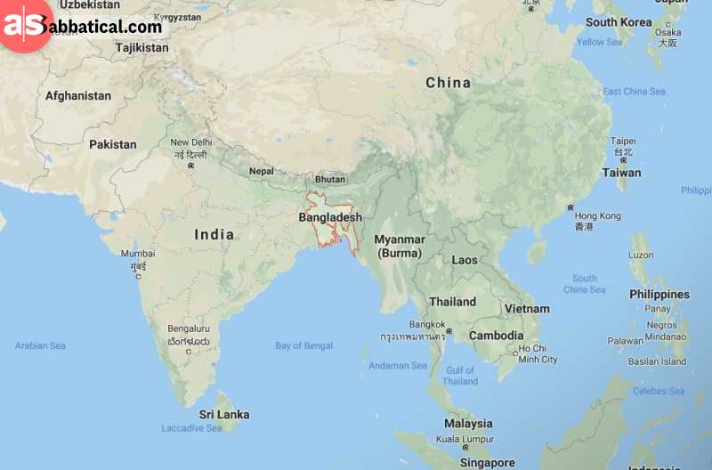 Where is Bangladesh on the map? It is right between India and Southeast Asia.