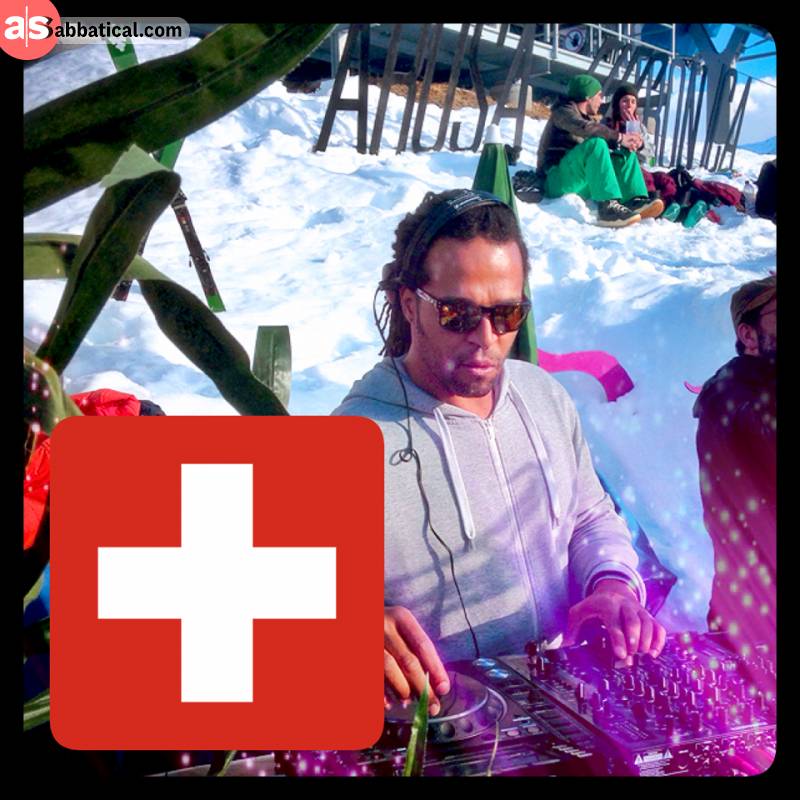 DJ playing live in the mountains at the Arosa Electronica